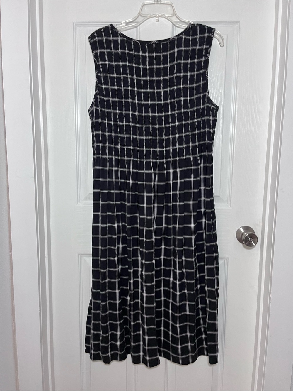 croft & barrow Black and White Windowpane Midi Dress with Stretch Smocked Bodice - Picture 2 of 5